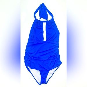 Plunge Halter Shirred One Piece Swimsuit NWT